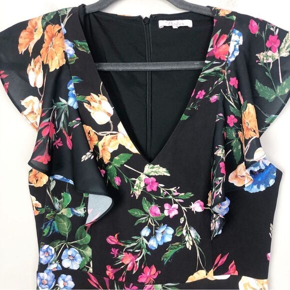 PARKER | Tommi Floral Flutter Sleeve Black Jumpsuit Cropped Women’s Size 6 - Picture 5 of 14